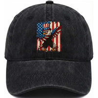 Funny Patriotic Dabbing American Flag Bald Eagle 4th Of July Washed Cotton Baseball Cap