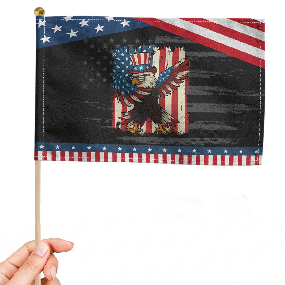 Funny Dabbing American Flag Bald Eagle 4th Of July Patriotic Handheld Flag