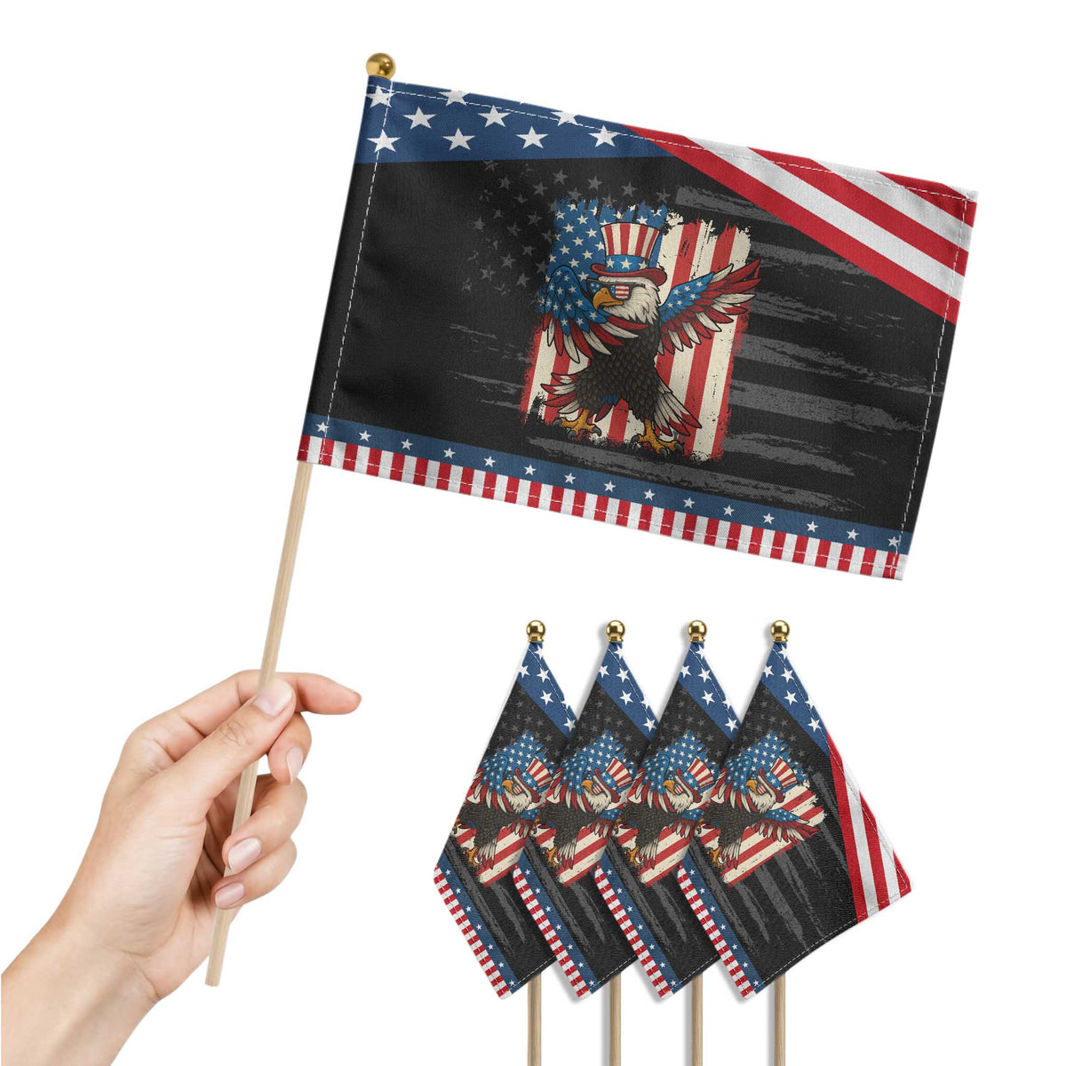 Funny Dabbing American Flag Bald Eagle 4th Of July Patriotic Handheld Flag