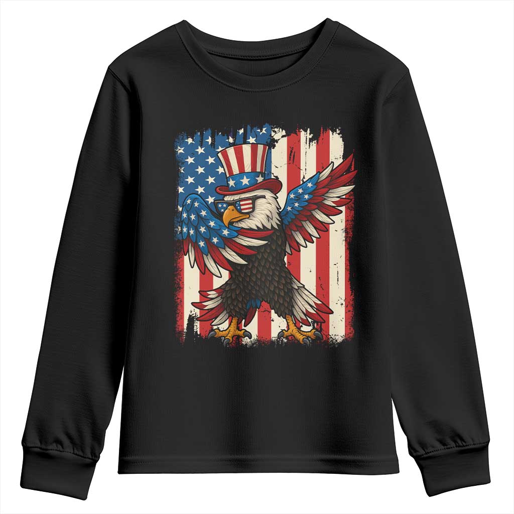Funny Patriotic Dabbing American Flag Bald Eagle 4th Of July Youth Sweatshirt - Wonder Print Shop