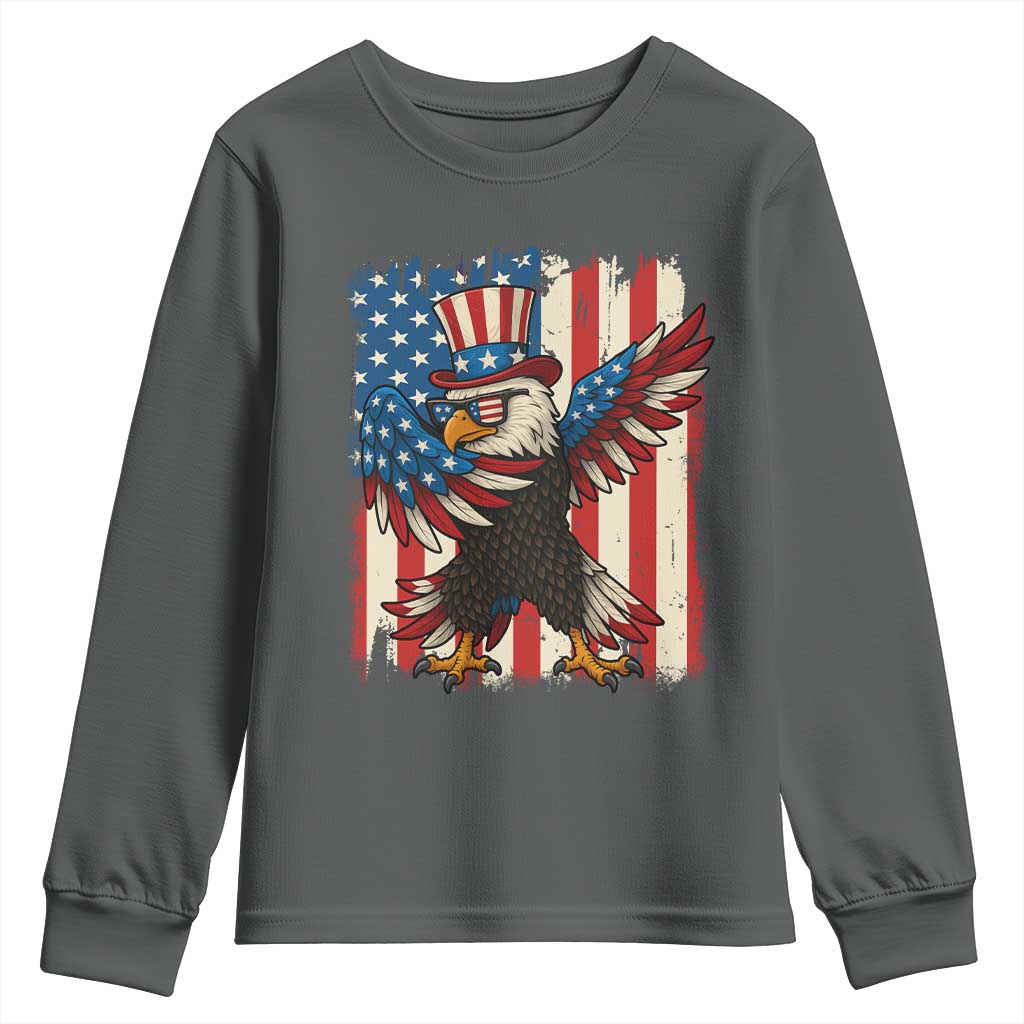 Funny Patriotic Dabbing American Flag Bald Eagle 4th Of July Youth Sweatshirt - Wonder Print Shop