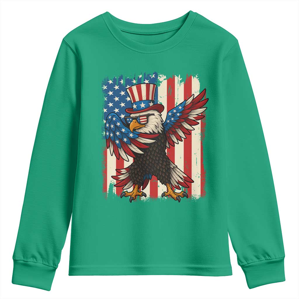 Funny Patriotic Dabbing American Flag Bald Eagle 4th Of July Youth Sweatshirt - Wonder Print Shop