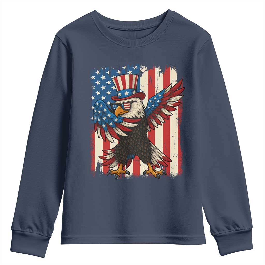 Funny Patriotic Dabbing American Flag Bald Eagle 4th Of July Youth Sweatshirt - Wonder Print Shop