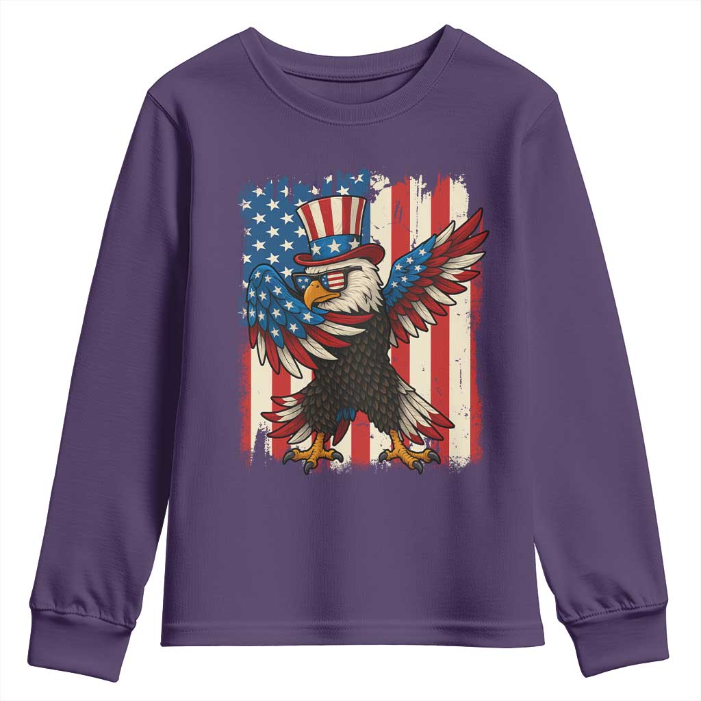 Funny Patriotic Dabbing American Flag Bald Eagle 4th Of July Youth Sweatshirt - Wonder Print Shop