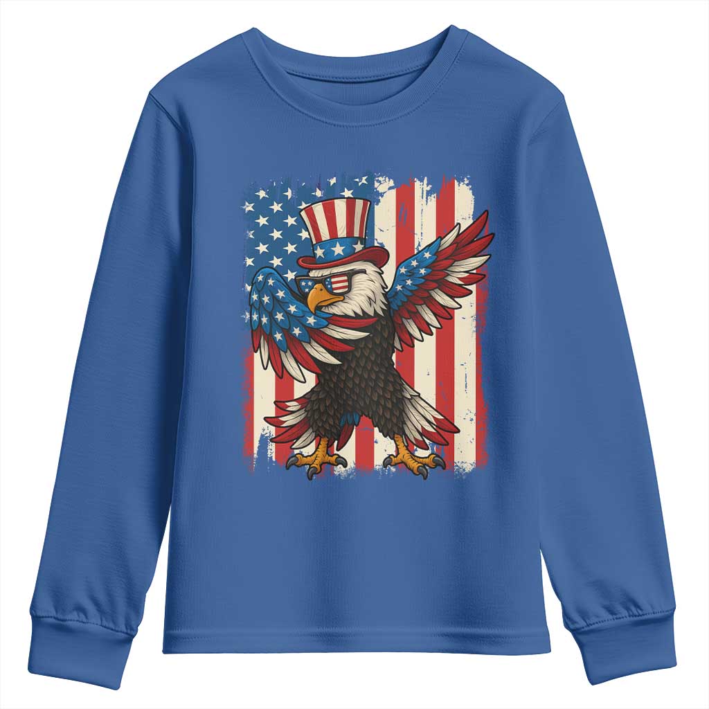 Funny Patriotic Dabbing American Flag Bald Eagle 4th Of July Youth Sweatshirt - Wonder Print Shop