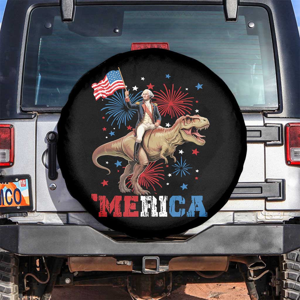 Funny George Washington Riding a Tyrannosaurus Rex 'Merica Spare Tire Cover American Flag - Wonder Print Shop