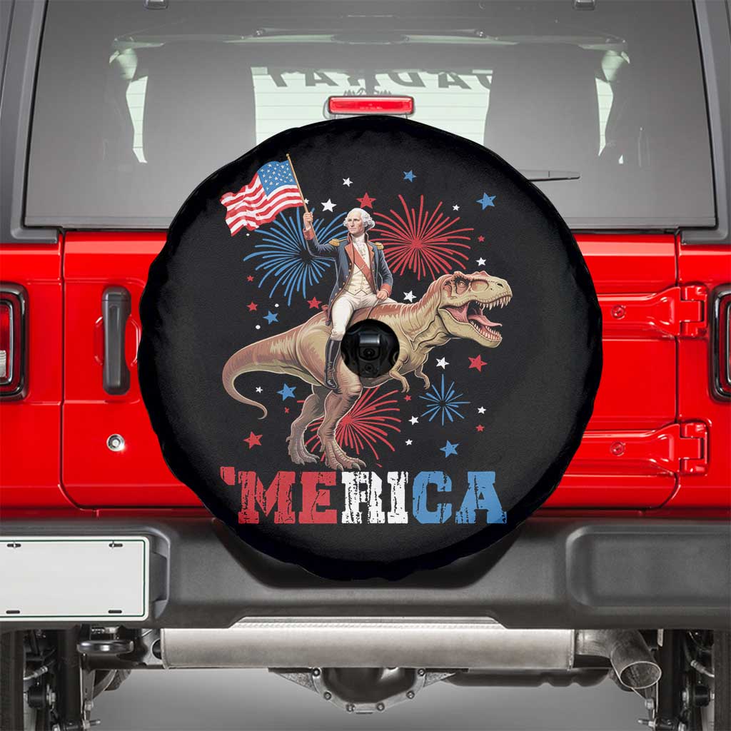 Funny George Washington Riding a Tyrannosaurus Rex 'Merica Spare Tire Cover American Flag - Wonder Print Shop