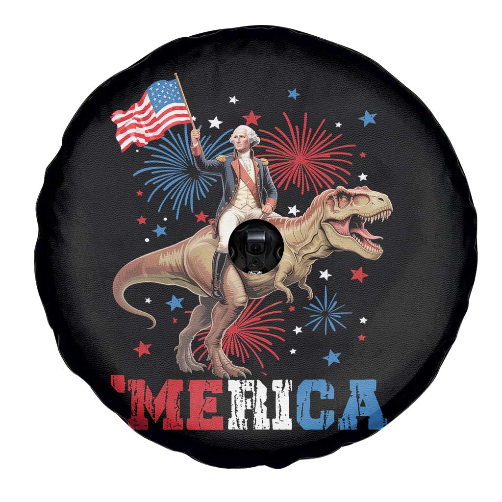 Funny George Washington Riding a Tyrannosaurus Rex 'Merica Spare Tire Cover American Flag - Wonder Print Shop