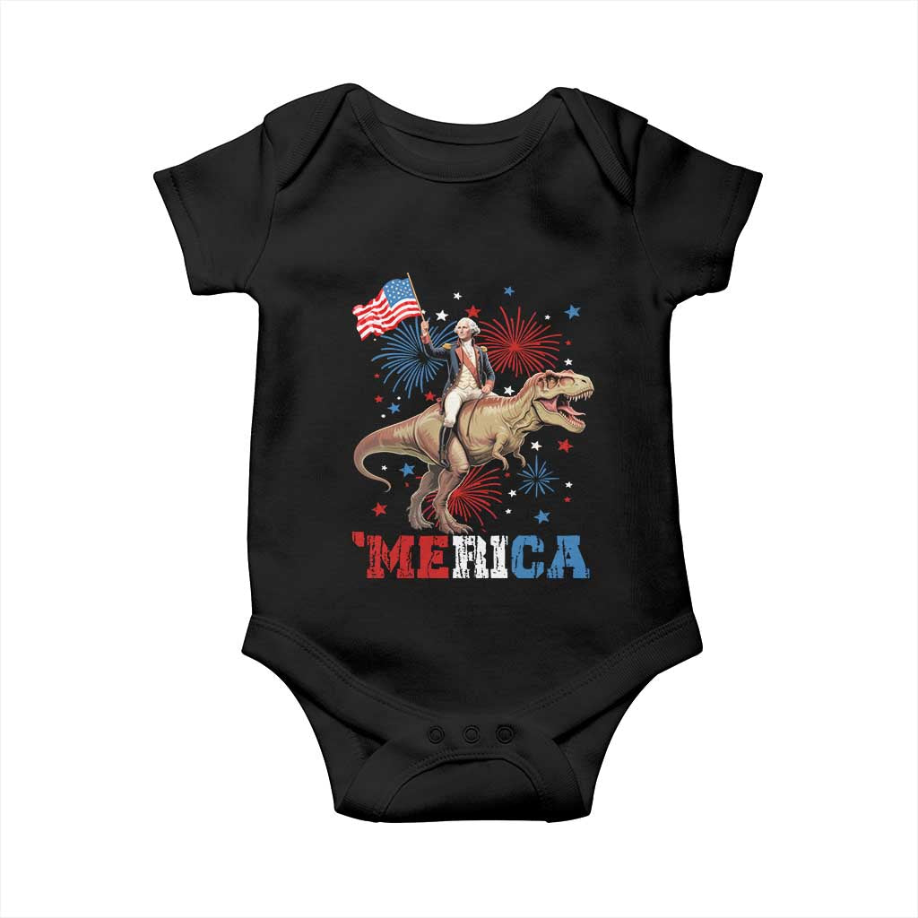 Funny George Washington Riding a Tyrannosaurus Rex 'Merica Baby Onesie American Flag - Wonder Print Shop