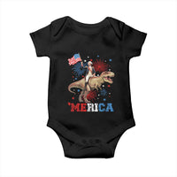Funny George Washington Riding a Tyrannosaurus Rex 'Merica Baby Onesie American Flag - Wonder Print Shop