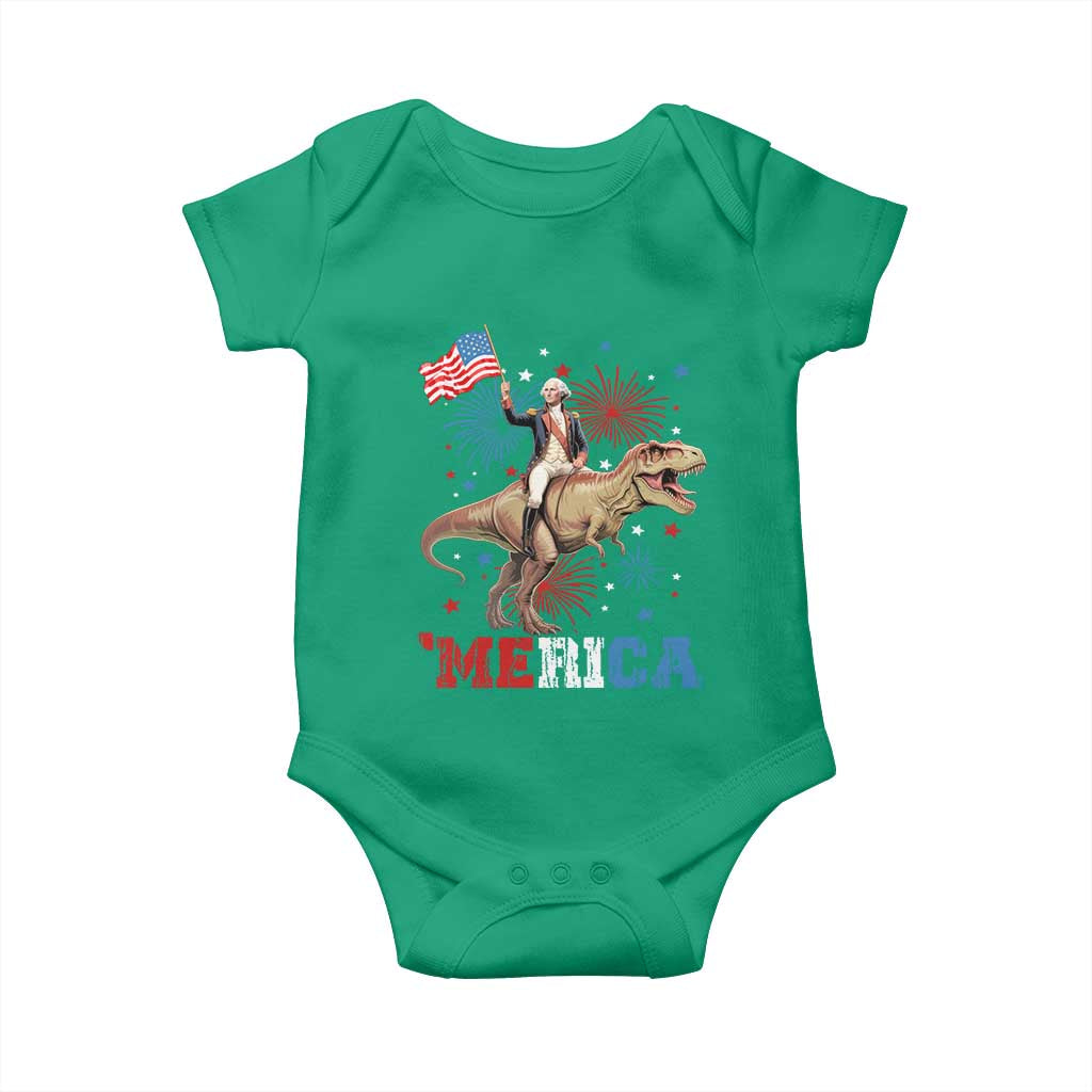 Funny George Washington Riding a Tyrannosaurus Rex 'Merica Baby Onesie American Flag - Wonder Print Shop