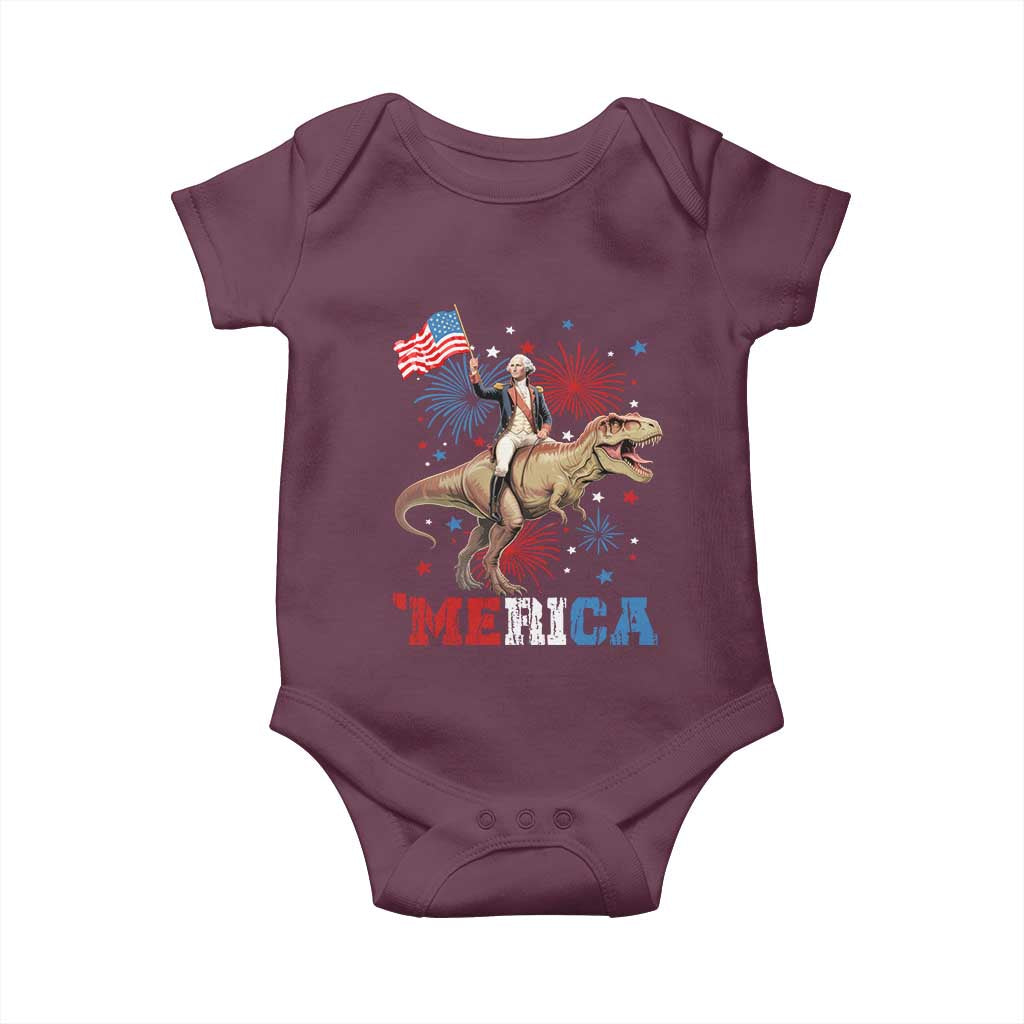 Funny George Washington Riding a Tyrannosaurus Rex 'Merica Baby Onesie American Flag - Wonder Print Shop