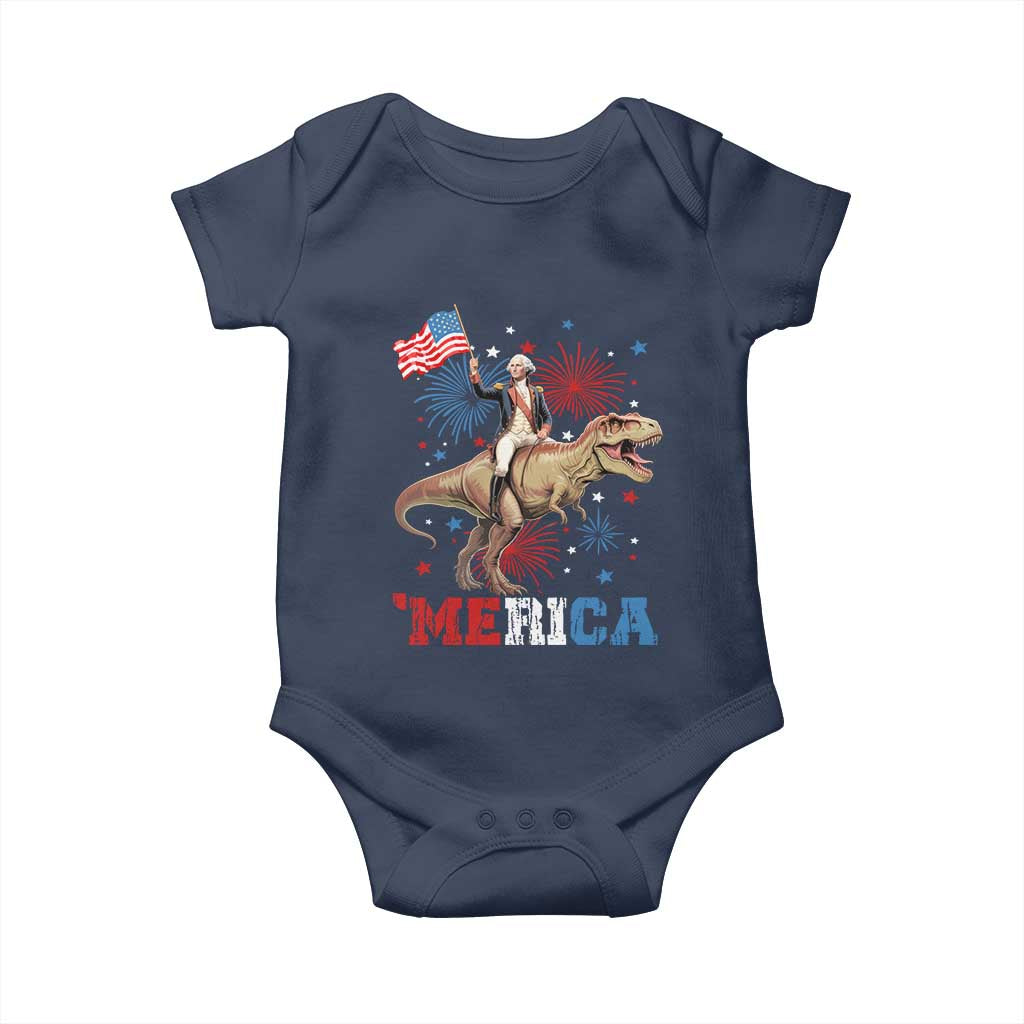 Funny George Washington Riding a Tyrannosaurus Rex 'Merica Baby Onesie American Flag - Wonder Print Shop