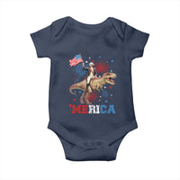 Funny George Washington Riding a Tyrannosaurus Rex 'Merica Baby Onesie American Flag - Wonder Print Shop