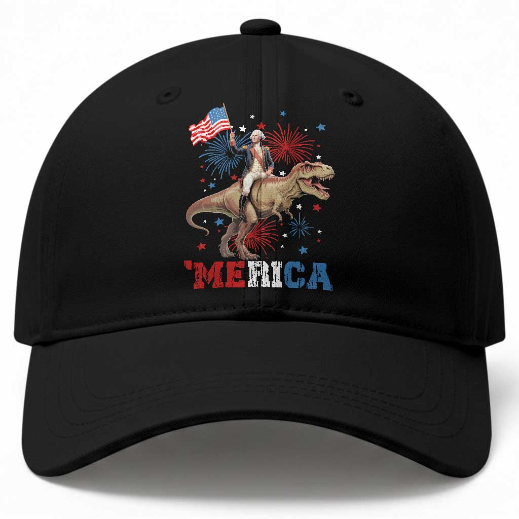 Funny George Washington Riding a Tyrannosaurus Rex 'Merica Baseball Cap American Flag