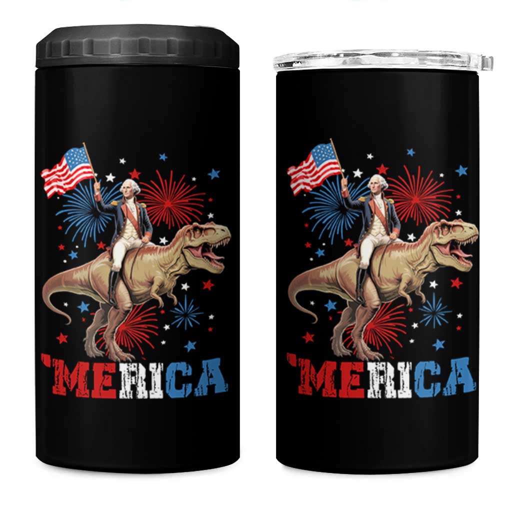 Funny George Washington Riding a Tyrannosaurus Rex 'Merica 4 in 1 Can Cooler Tumbler American Flag - Wonder Print Shop