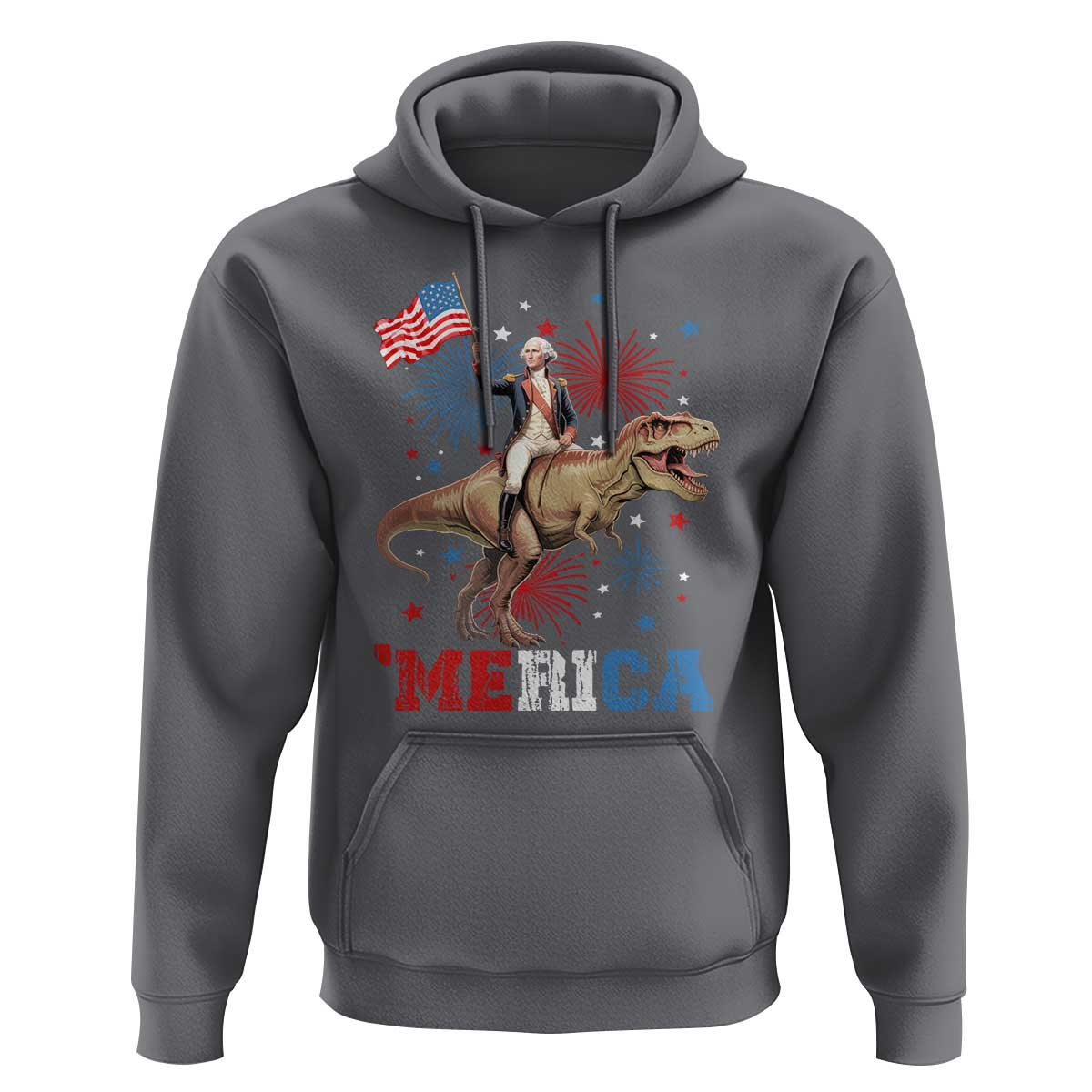 Funny George Washington Riding a Tyrannosaurus Rex 'Merica Hoodie American Flag - Wonder Print Shop