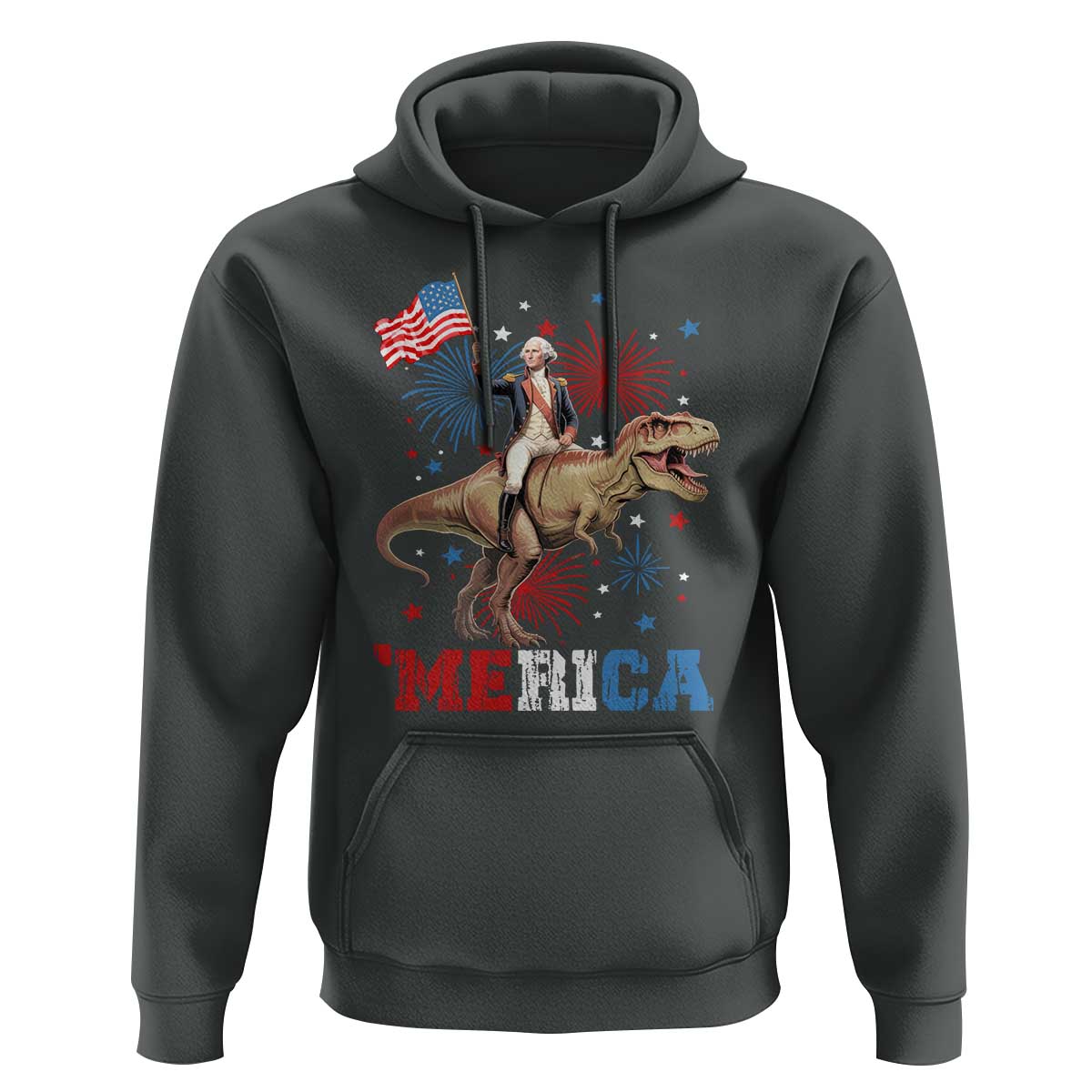 Funny George Washington Riding a Tyrannosaurus Rex 'Merica Hoodie American Flag - Wonder Print Shop