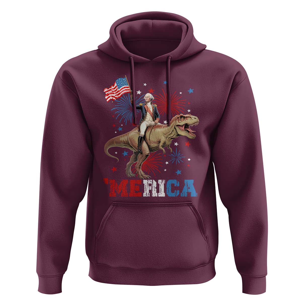 Funny George Washington Riding a Tyrannosaurus Rex 'Merica Hoodie American Flag - Wonder Print Shop