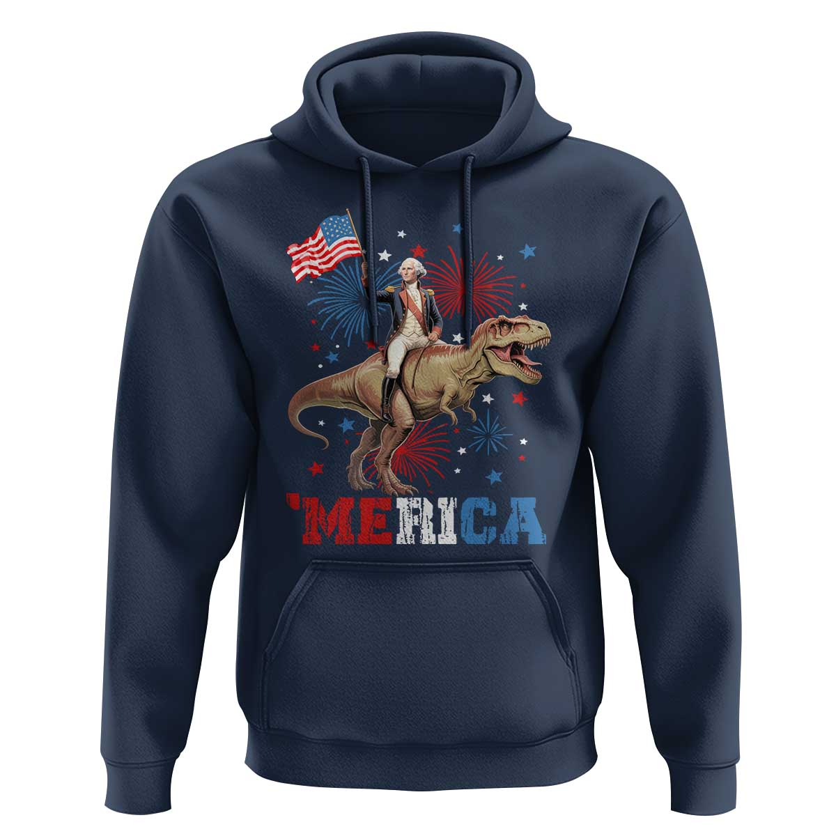 Funny George Washington Riding a Tyrannosaurus Rex 'Merica Hoodie American Flag - Wonder Print Shop