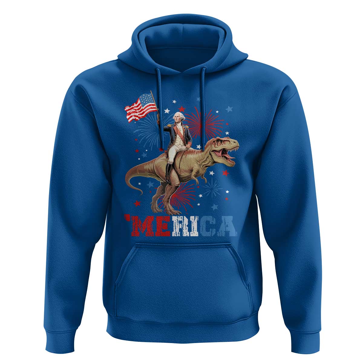 Funny George Washington Riding a Tyrannosaurus Rex 'Merica Hoodie American Flag - Wonder Print Shop