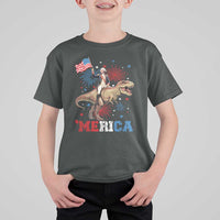 Funny George Washington Riding a Tyrannosaurus Rex 'Merica T Shirt For Kid American Flag - Wonder Print Shop