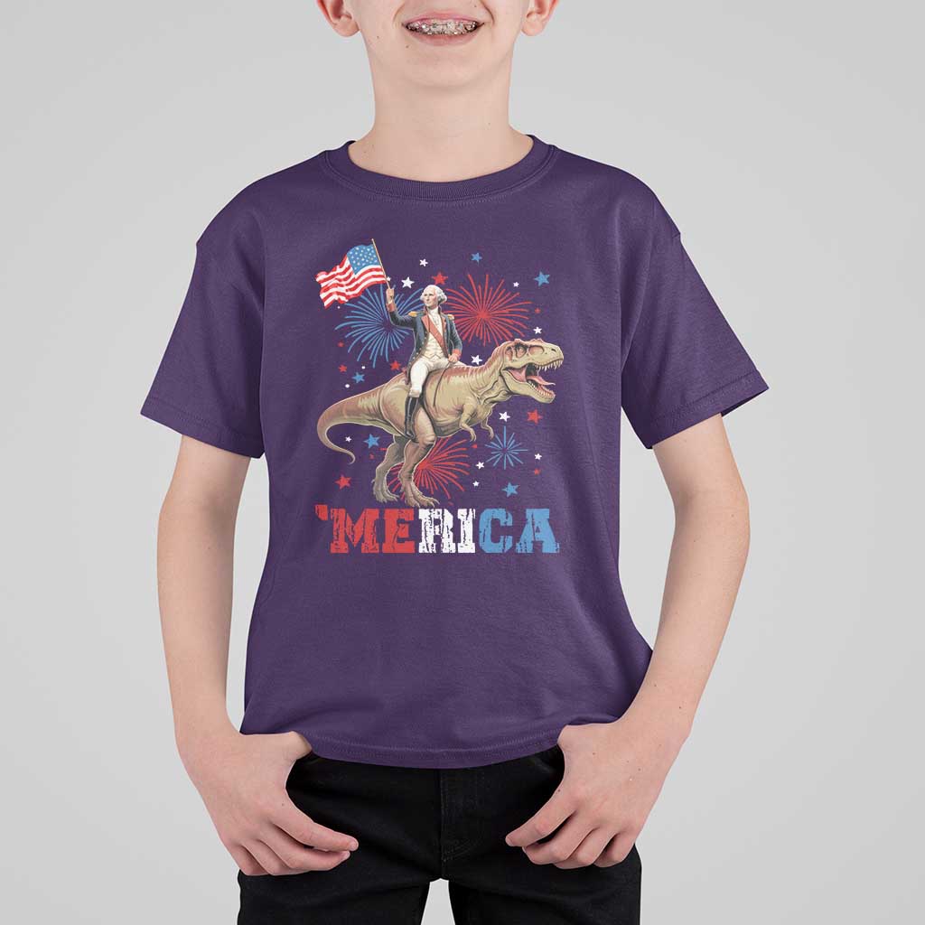 Funny George Washington Riding a Tyrannosaurus Rex 'Merica T Shirt For Kid American Flag - Wonder Print Shop
