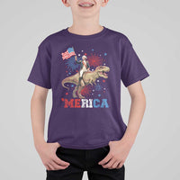 Funny George Washington Riding a Tyrannosaurus Rex 'Merica T Shirt For Kid American Flag - Wonder Print Shop