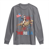 Funny George Washington Riding a Tyrannosaurus Rex 'Merica Long Sleeve Shirt American Flag - Wonder Print Shop
