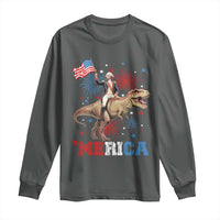Funny George Washington Riding a Tyrannosaurus Rex 'Merica Long Sleeve Shirt American Flag - Wonder Print Shop