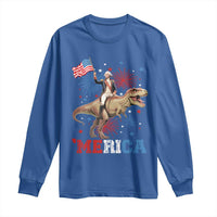 Funny George Washington Riding a Tyrannosaurus Rex 'Merica Long Sleeve Shirt American Flag - Wonder Print Shop