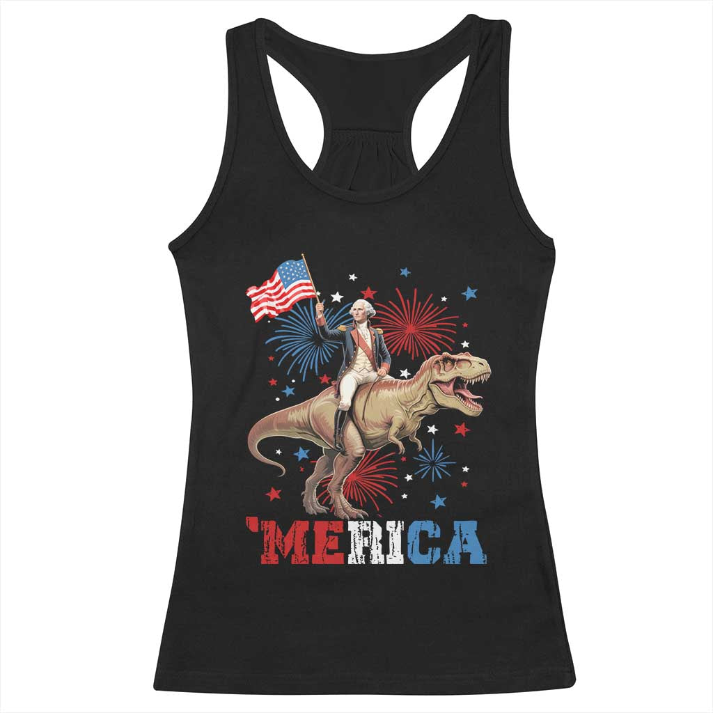 Funny George Washington Riding a Tyrannosaurus Rex 'Merica Racerback Tank Top American Flag - Wonder Print Shop