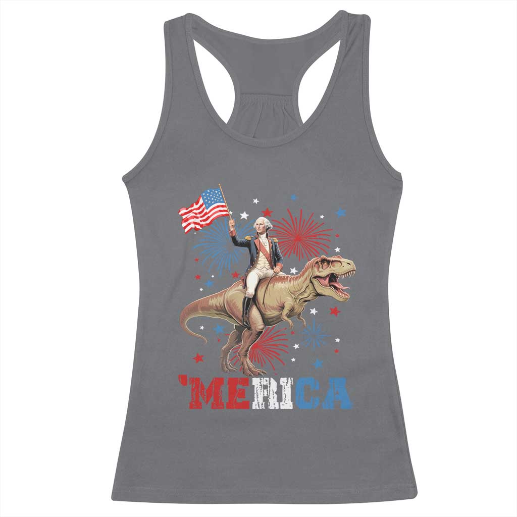 Funny George Washington Riding a Tyrannosaurus Rex 'Merica Racerback Tank Top American Flag - Wonder Print Shop