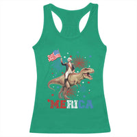 Funny George Washington Riding a Tyrannosaurus Rex 'Merica Racerback Tank Top American Flag - Wonder Print Shop