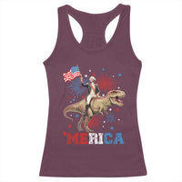 Funny George Washington Riding a Tyrannosaurus Rex 'Merica Racerback Tank Top American Flag - Wonder Print Shop