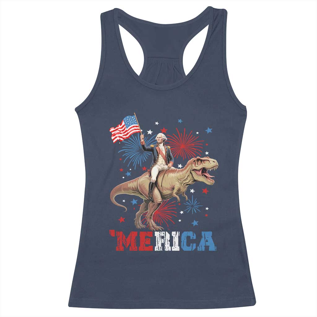 Funny George Washington Riding a Tyrannosaurus Rex 'Merica Racerback Tank Top American Flag - Wonder Print Shop