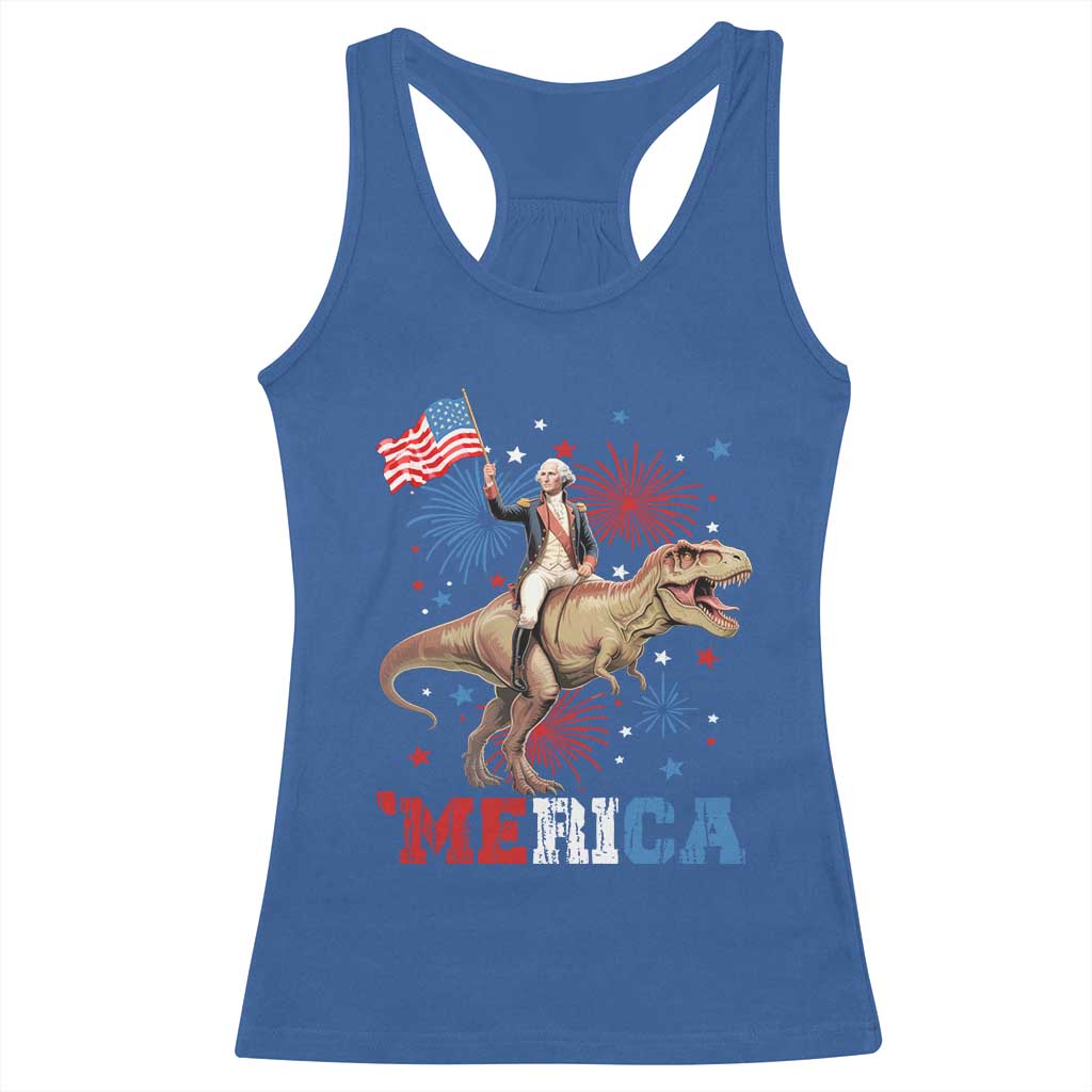 Funny George Washington Riding a Tyrannosaurus Rex 'Merica Racerback Tank Top American Flag - Wonder Print Shop