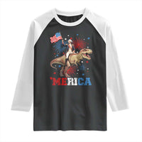 Funny George Washington Riding a Tyrannosaurus Rex 'Merica Raglan Shirt American Flag - Wonder Print Shop