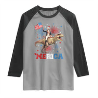 Funny George Washington Riding a Tyrannosaurus Rex 'Merica Raglan Shirt American Flag - Wonder Print Shop