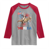 Funny George Washington Riding a Tyrannosaurus Rex 'Merica Raglan Shirt American Flag - Wonder Print Shop