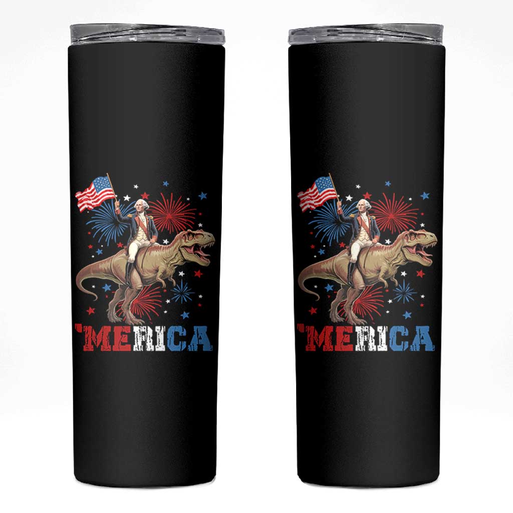 Funny George Washington Riding a Tyrannosaurus Rex 'Merica Skinny Tumbler American Flag - Wonder Print Shop