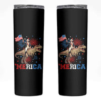 Funny George Washington Riding a Tyrannosaurus Rex 'Merica Skinny Tumbler American Flag - Wonder Print Shop
