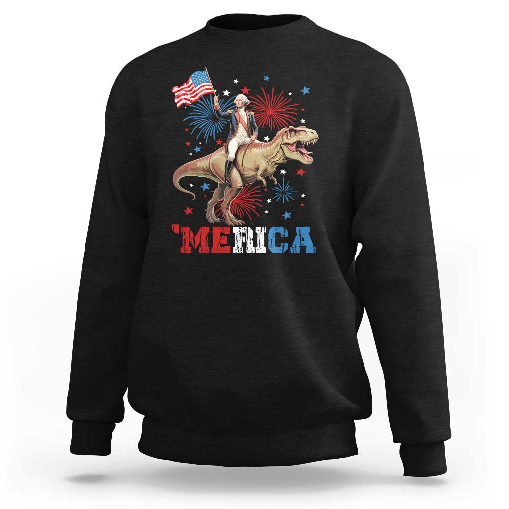 Funny George Washington Riding a Tyrannosaurus Rex 'Merica Sweatshirt American Flag - Wonder Print Shop
