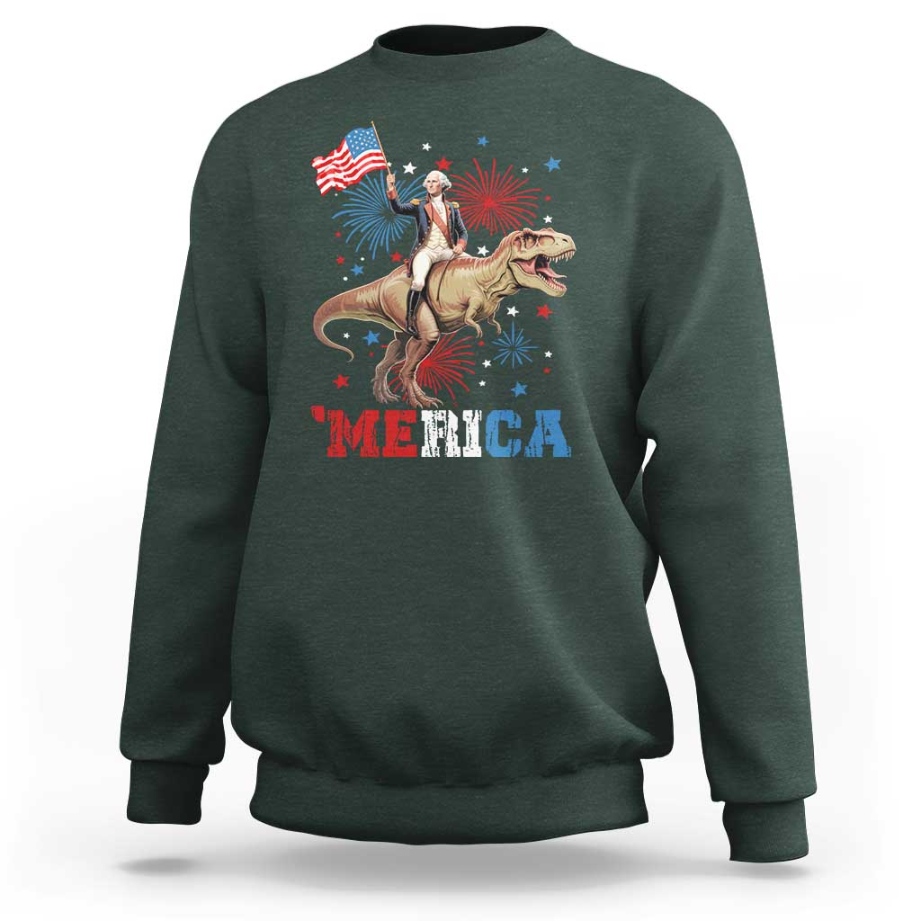 Funny George Washington Riding a Tyrannosaurus Rex 'Merica Sweatshirt American Flag - Wonder Print Shop