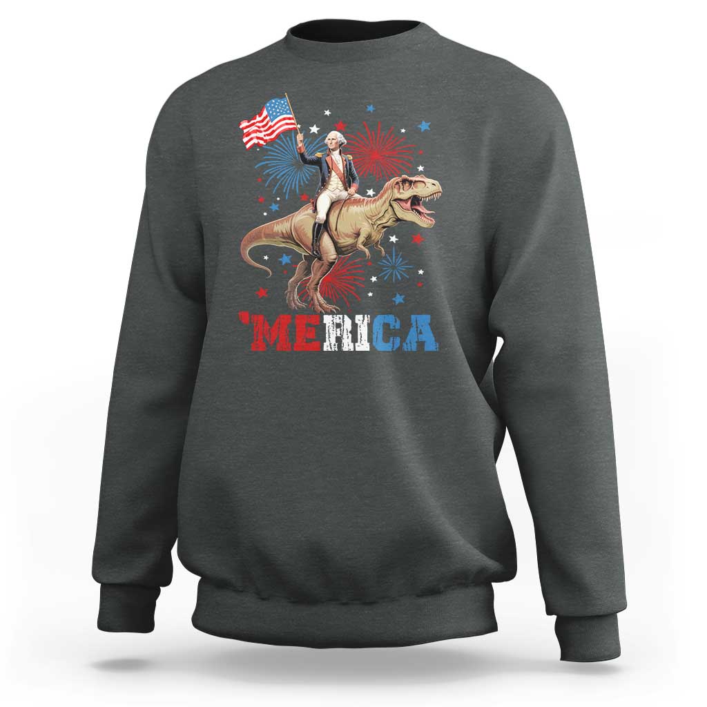 Funny George Washington Riding a Tyrannosaurus Rex 'Merica Sweatshirt American Flag - Wonder Print Shop