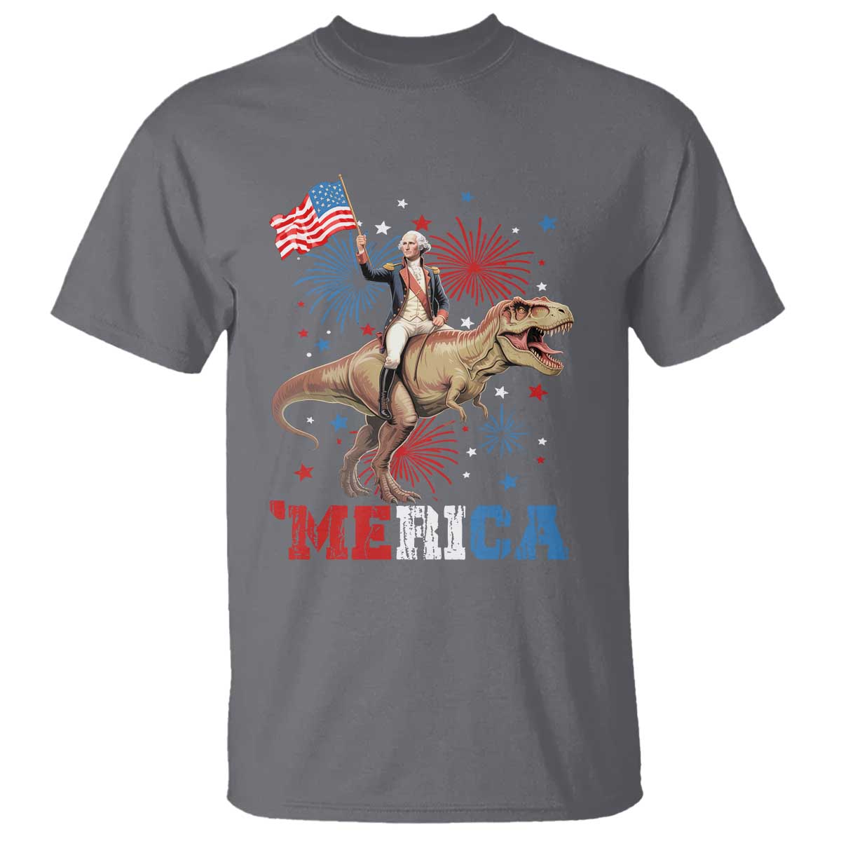 Funny George Washington Riding a Tyrannosaurus Rex 'Merica T Shirt American Flag - Wonder Print Shop