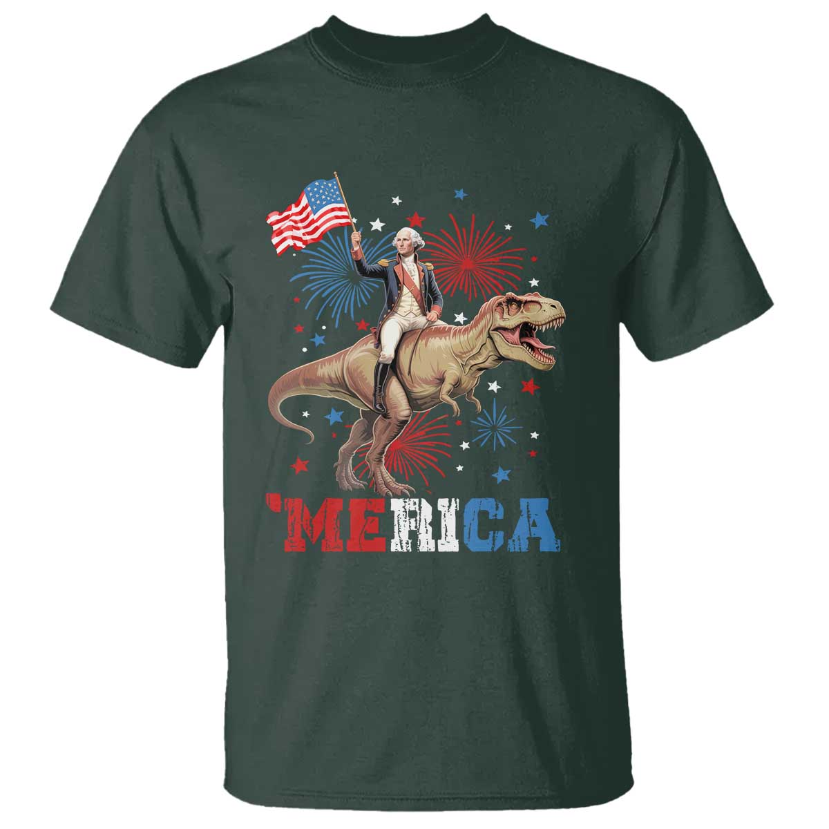 Funny George Washington Riding a Tyrannosaurus Rex 'Merica T Shirt American Flag - Wonder Print Shop