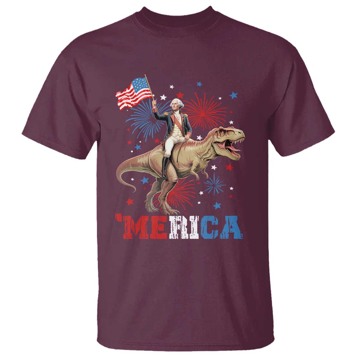 Funny George Washington Riding a Tyrannosaurus Rex 'Merica T Shirt American Flag - Wonder Print Shop