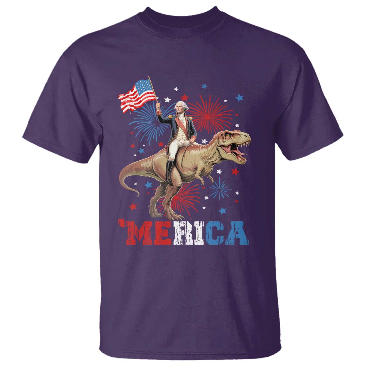 Funny George Washington Riding a Tyrannosaurus Rex 'Merica T Shirt American Flag - Wonder Print Shop