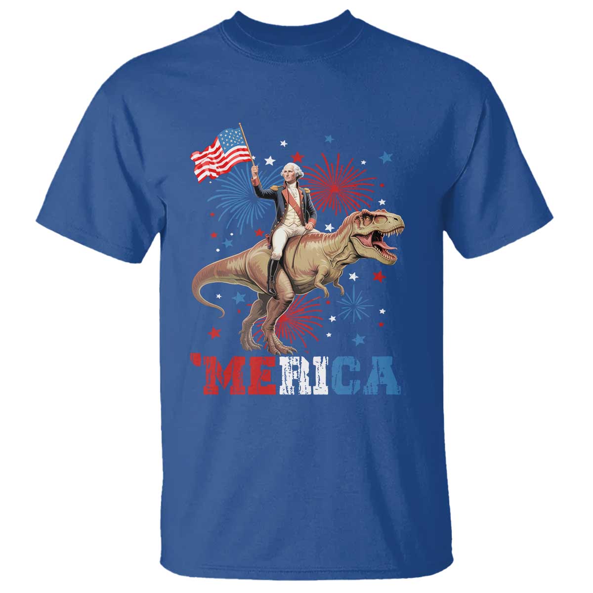 Funny George Washington Riding a Tyrannosaurus Rex 'Merica T Shirt American Flag - Wonder Print Shop